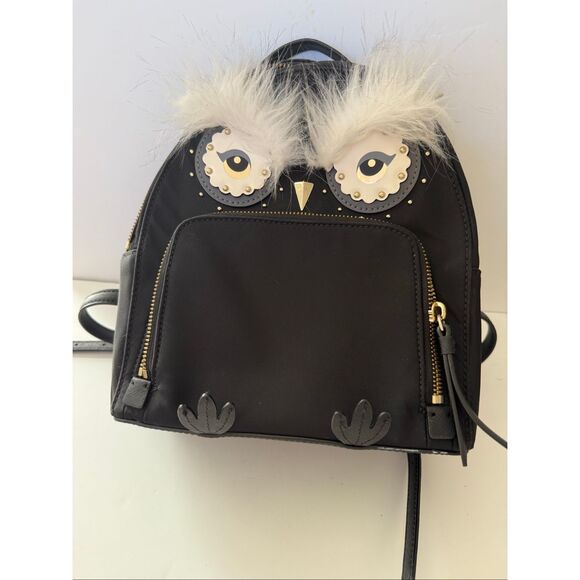 Kate Spade Women's Black Star Bright Owl Tomi Saffiano Leather Mini Backpack - Picture 1 of 11